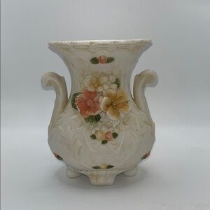 English Style Floral Embossed Ceramic Vase 6” Tall.